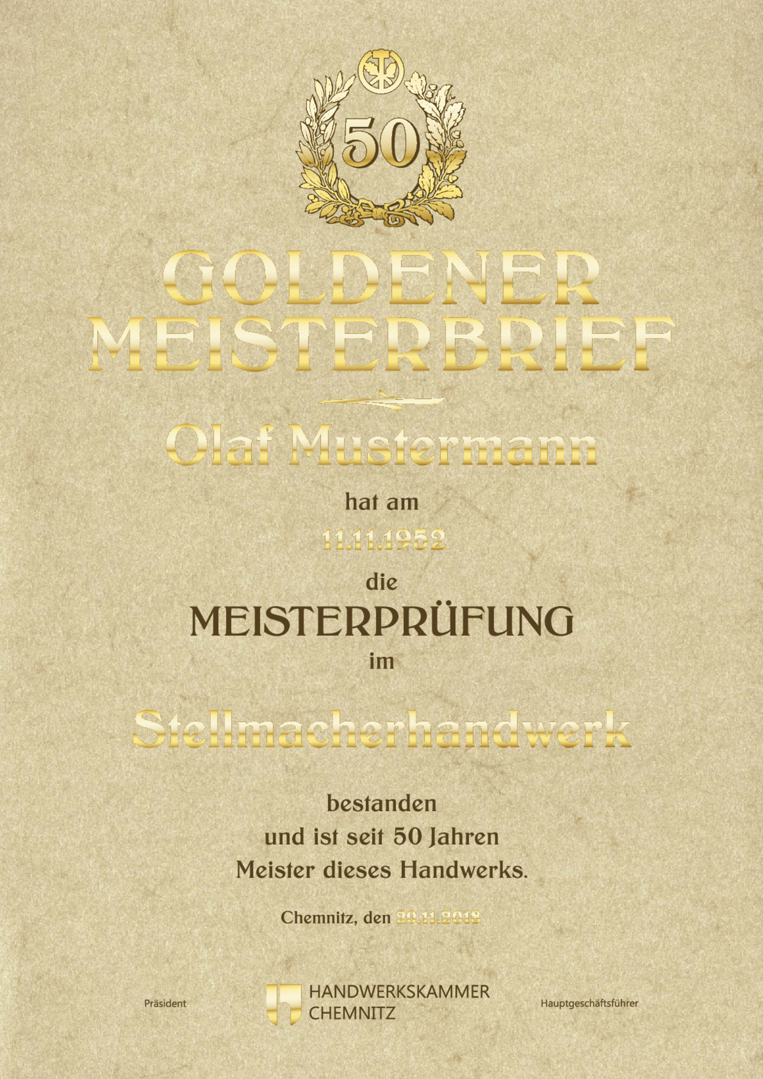 Musteransicht Goldener Meisterbrief
