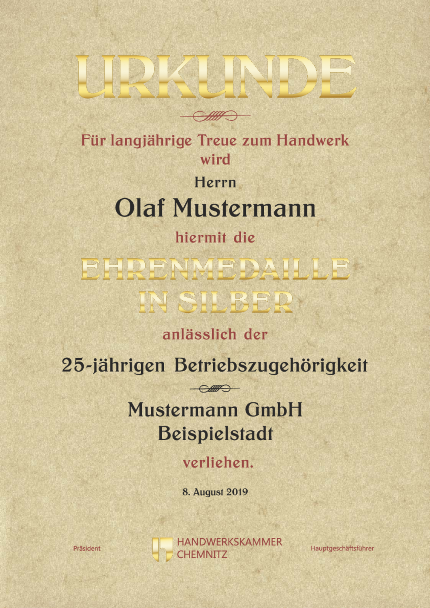 Musteransicht Langjährige Treue zum Handwerk